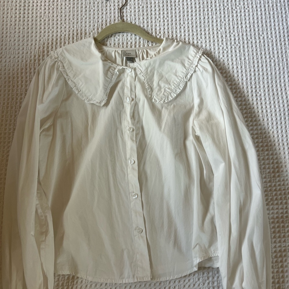 a new day white Blouse with Pleated Neckline